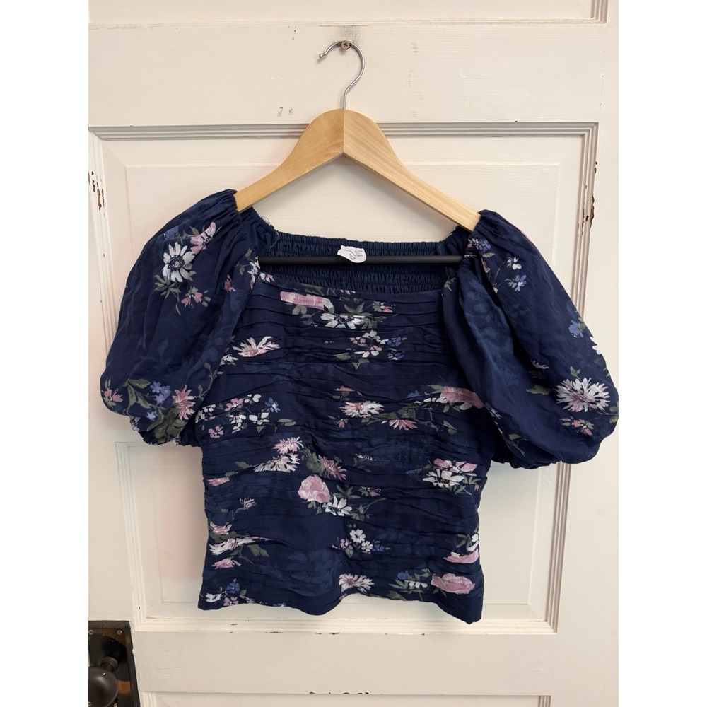 Abercrombie Kids Blue Floral Pleated Puff Sleeve Peasant Top Size 15/16